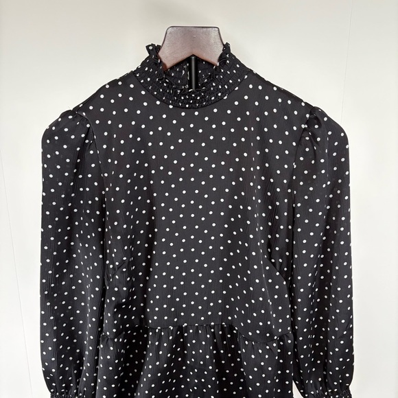 Ann Taylor LOFT Black & White Polka Dot Long Sleeve Lined Mini Dress 4P NWOT - Picture 2 of 4